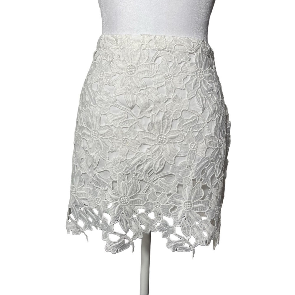Free People White Floral Lace Mini Skirt Lined 10